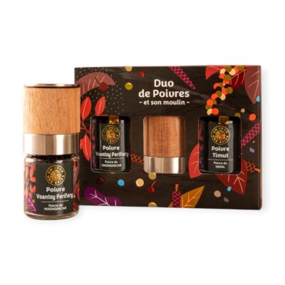Duo de poivres avec tête de moulin - Un Jour Une Épice