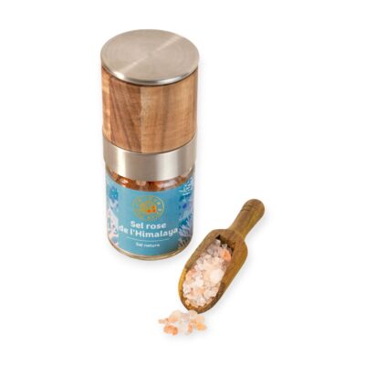 Sel rose de l'Himalaya avec tête de moulin en bois - Un Jour Une Épice